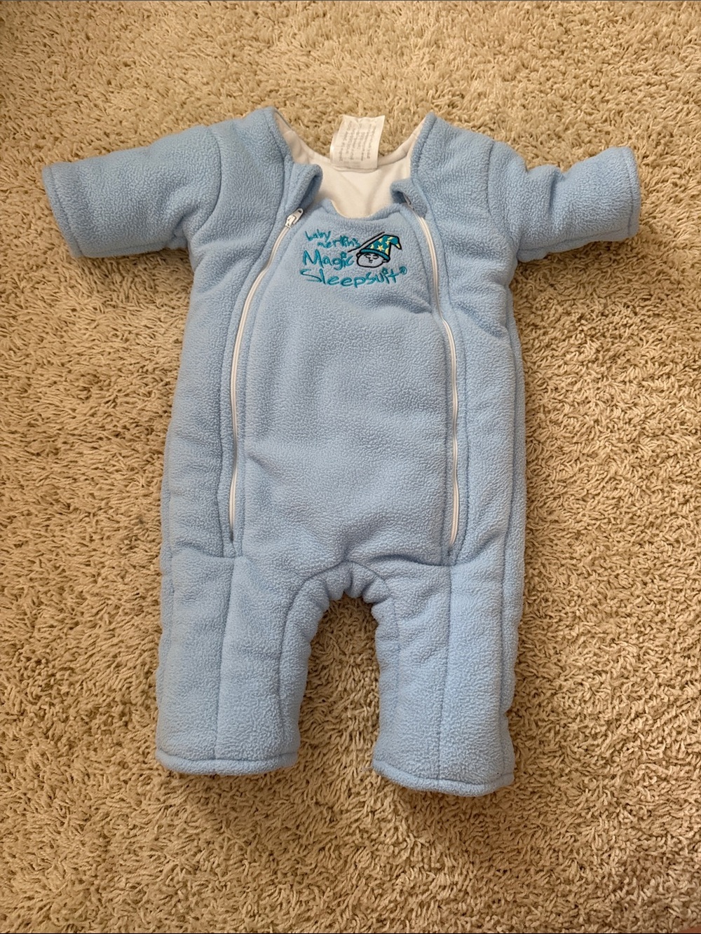 Light Blue Baby Fleece One-Piece Sleep Suit - Magic Sleepy Design